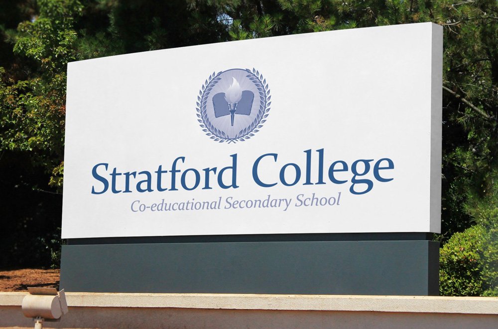 Stratford College Logo On Sign
